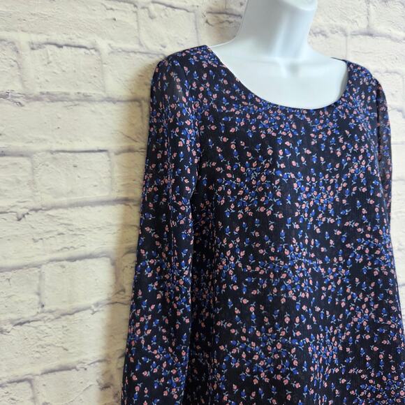 LC Lauren Conrad Blouse Womens Size Small Blue Floral Long Sleeve - Picture 4 of 12